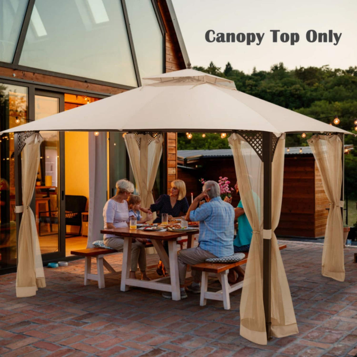Mondawe - 10 x 12 FT Gazebo Replacement Canopy Top with Air Vent and Drainage Holes - Beige