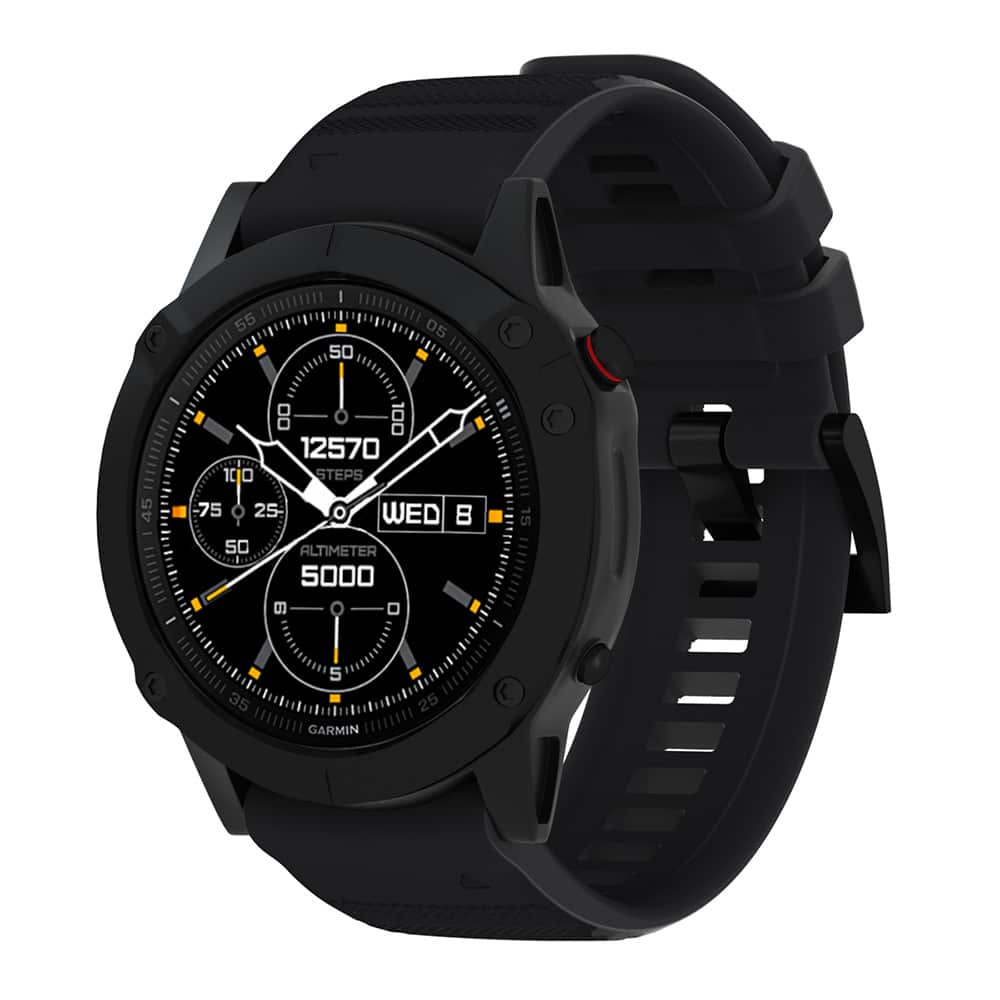 StrapsCo - Endurance Band QuickFit 22 Silicone Rubber Watch Strap For Garmin Approach S70 – 47mm - Black