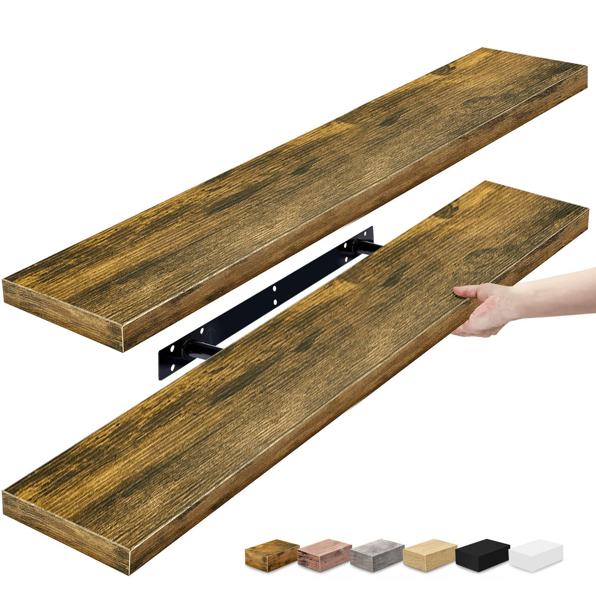2 Pack (35"x9") Sorbus Floating Wall Shelves for Bedroom, Decor, Kitchen, Living Room - for Trophies, Frames, Bookshelf - Brown