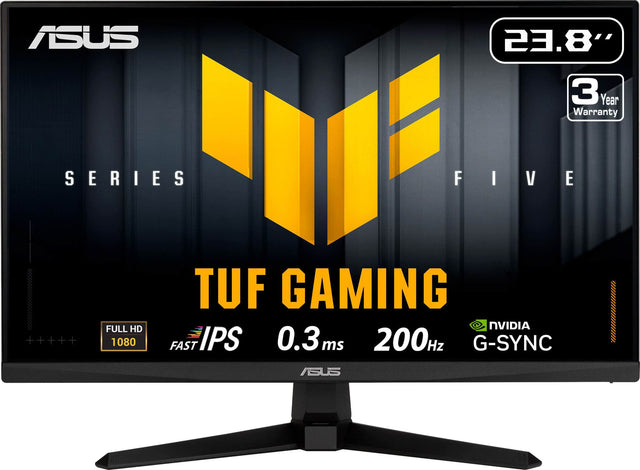 ASUS  
SERIES FIVE  
TUF GAMING  
23.8"  
3 Year Warranty  
FULL HD 1080  
FAST IPS  
0.3 ms  
200Hz  
NVIDIA G-SYNC