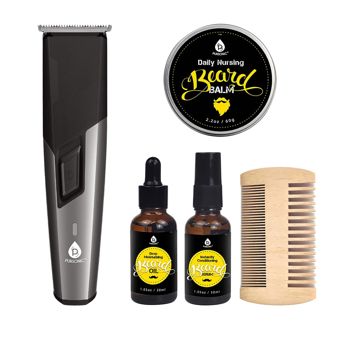 Pursonic - Rechargeable Men’s Grooming & Beard Care Bundle – Complete Hair, Beard, Nose, and Ear Kit - Multicolor