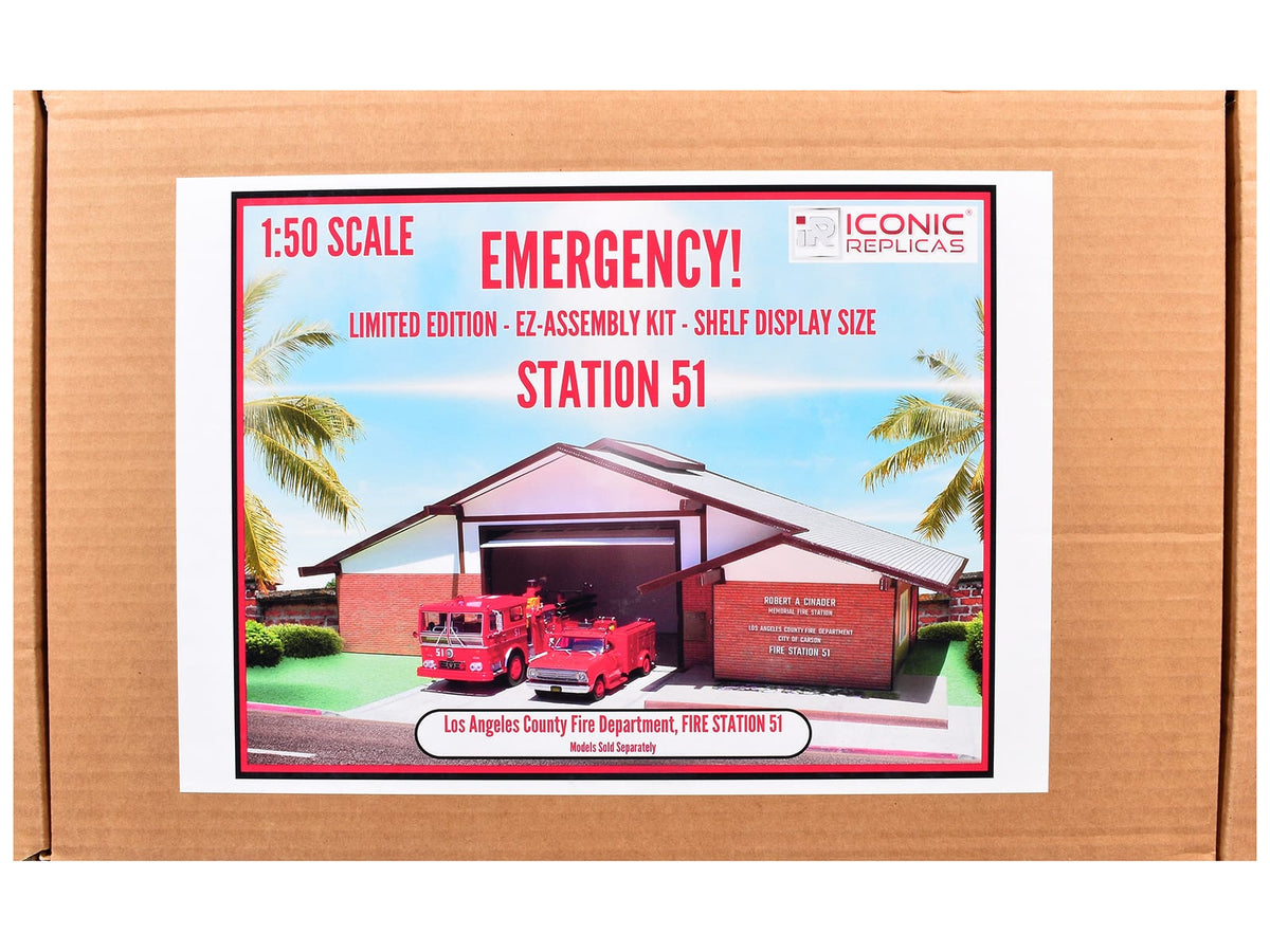 Los Angeles County Fire Department Fire Station 51 Diorama EZ Assembly Kit "Emergency!" 1/50 Model by Iconic Replicas
