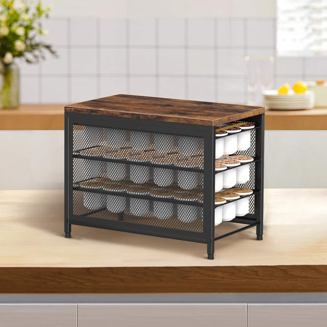 Front. Oumilen - 3-Tier Pull-Out K-Cup Storage Drawer with Rustic Wood Top.