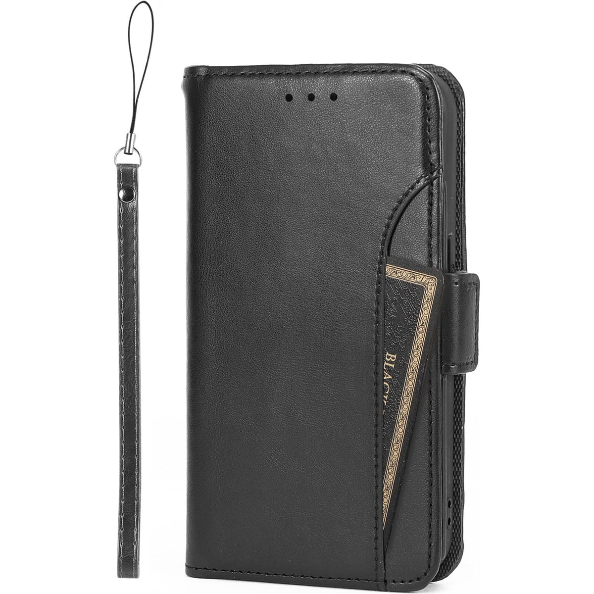 SaharaCase - Genuine Leather Folio Wallet Case for Apple iPhone 15 Pro - Black