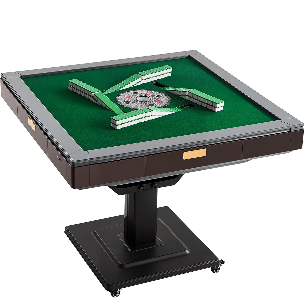 VEVOR - Automatic Mahjong Table with Wheels, 2 Sets of 40 mm Tiles (164 Pcs), Roller Coaster Style Mahjong-Table, Foldable - Brown;Black;Green