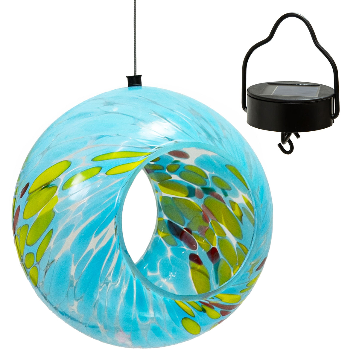 Sunnydaze - Solar Glass Fly-Through Hanging Bird Feeder - 6" - Spring Sky