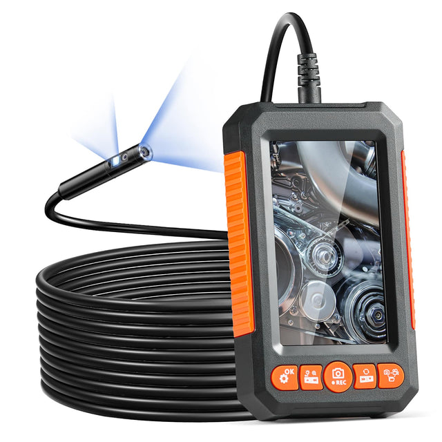 Front. VEVOR - Endoscope Camera with Light, Dual Lens Industrial Borescope, 4.3" Screen 1080P Inspection Camera, 8 + 1 Lights - Black.