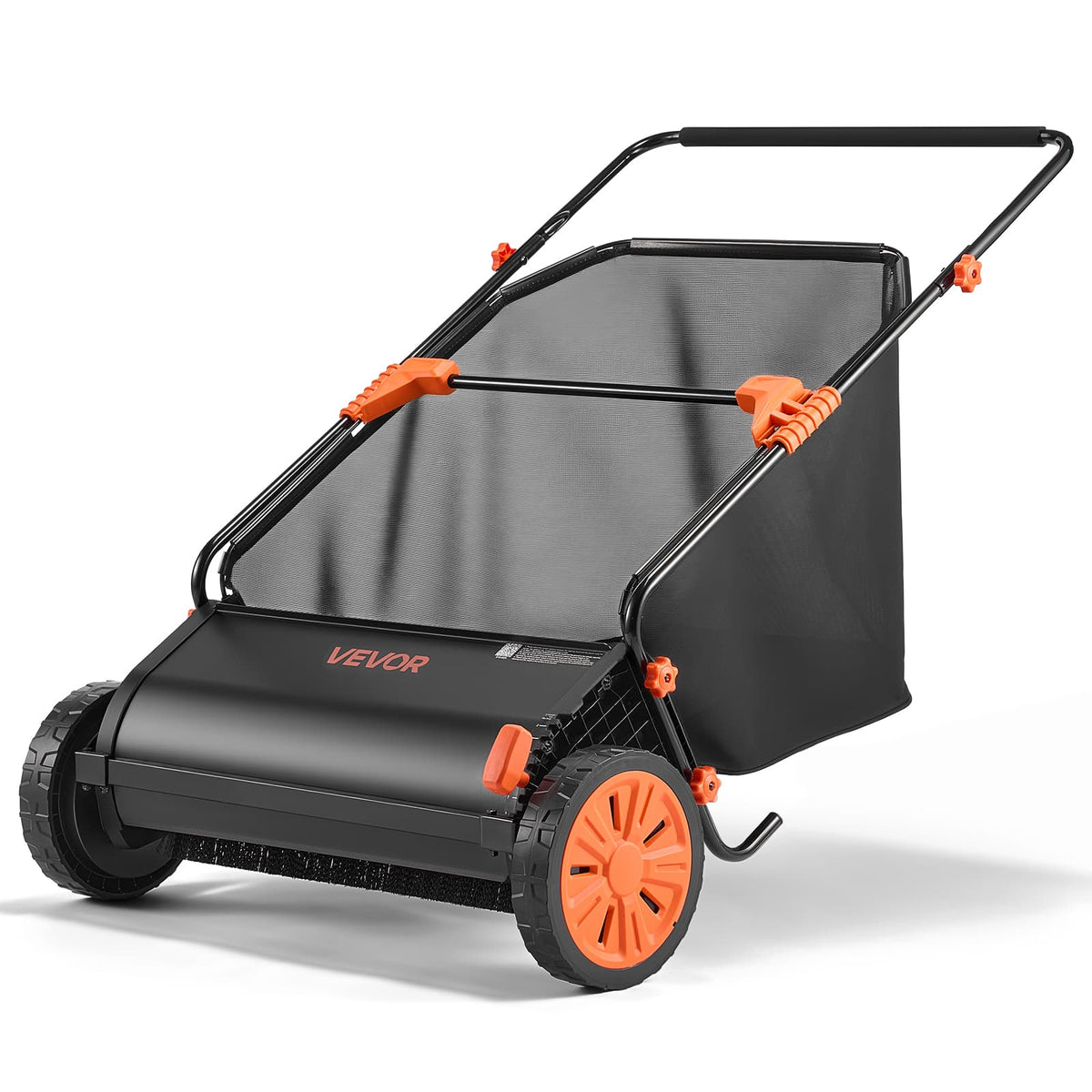VEVOR - Push Lawn Sweeper, 26 in Leaf & Grass Collector with 7 cu. ft. Hopper Bag, Adjustable Brush Height & Spinning Brushes - Black