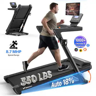 MERACH - Folding Incline Treadmill with 18% Auto, 3.5HP, Wide Belt, 0.6-8.7MPH, 350lbs Capacity, App, Screen, Heart Rate
