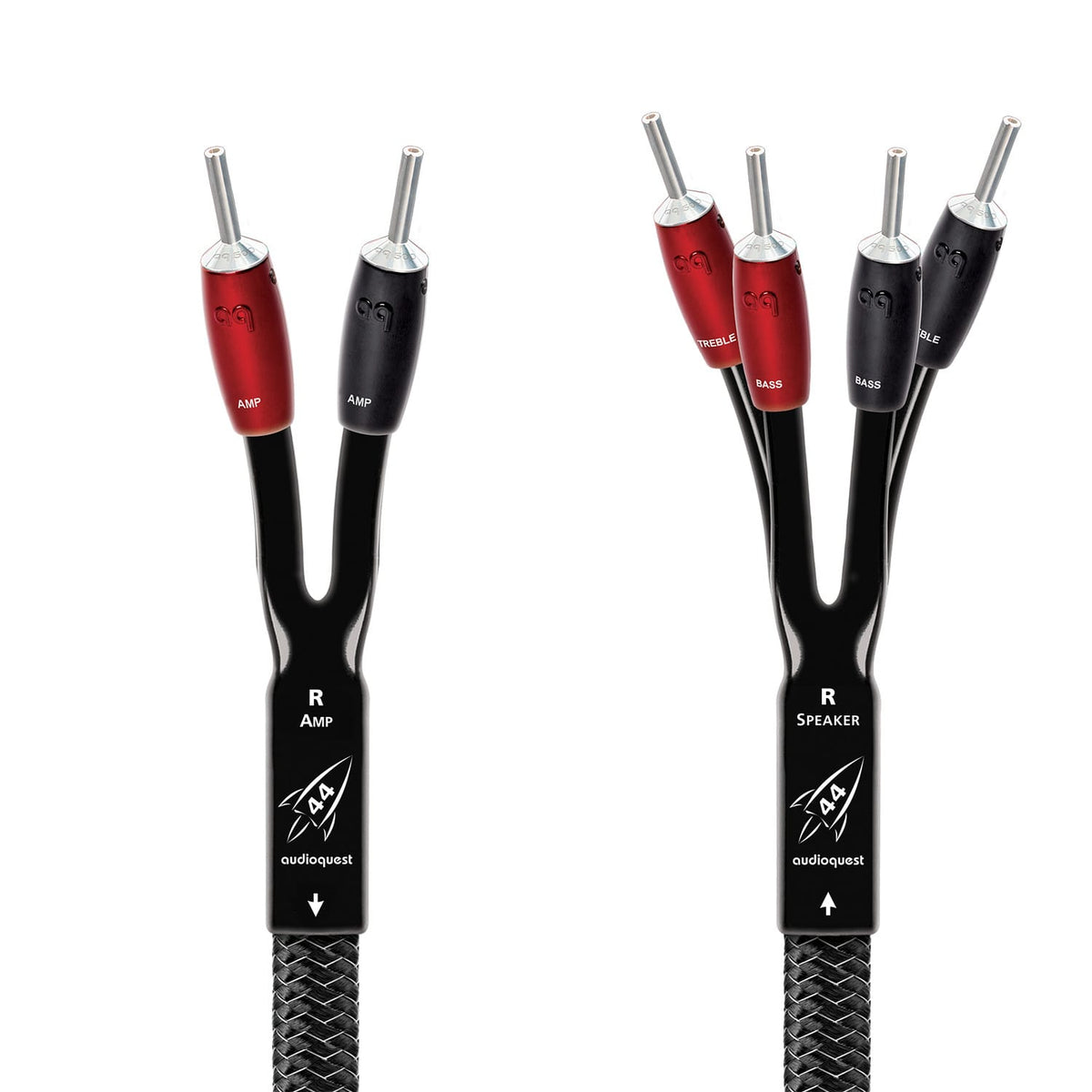 AudioQuest - Rocket 44 Single BiWire 9' Analog Speaker Cable w/ SureGrip 500 Connectors with Banana to Banana Connectors - Silver on Black