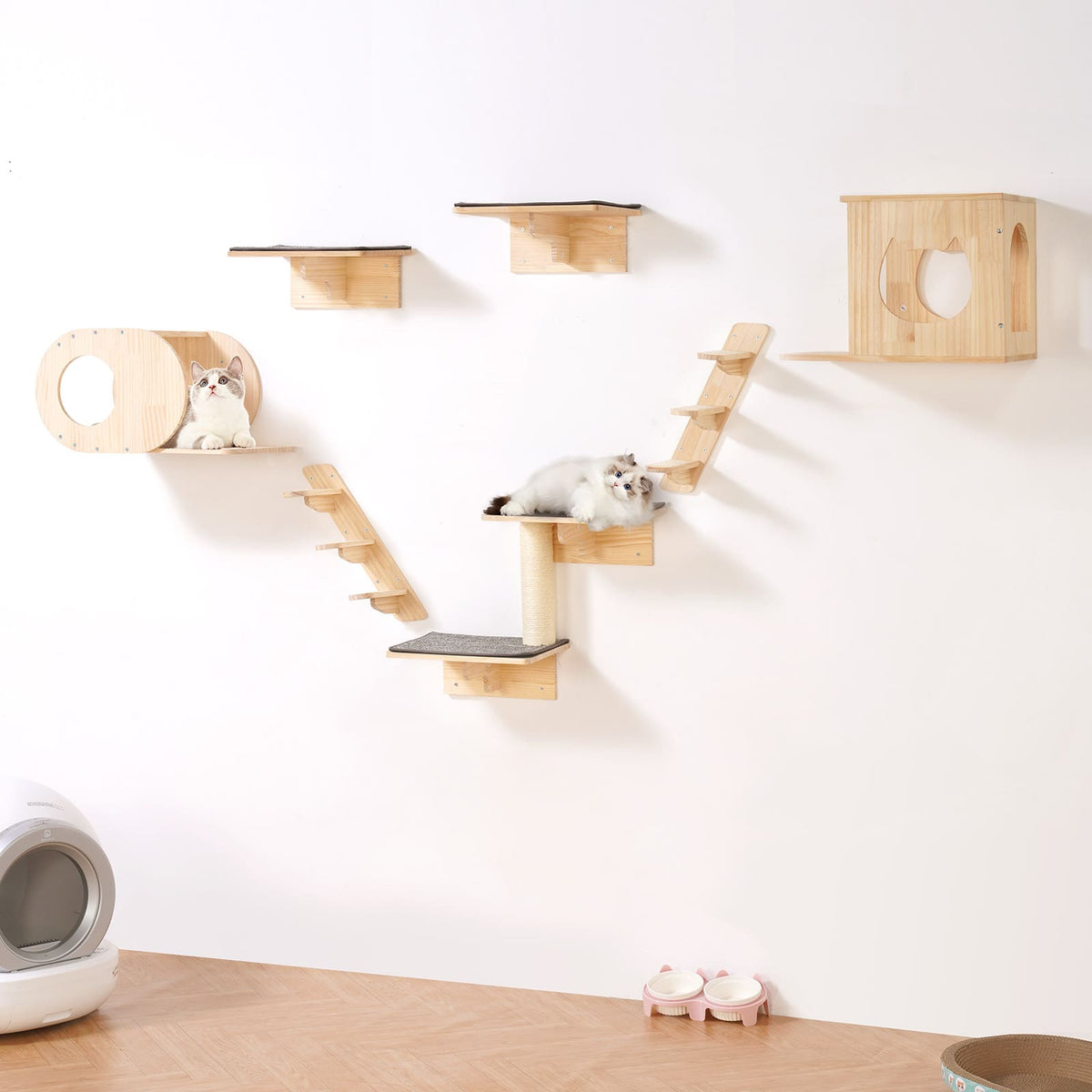 VEVOR - Wall Mounted Cat Shelves, Cat Wall Shelves and Perches with Jumping Boards, Cat Beds, Hammocks & Cat Tree - Natural