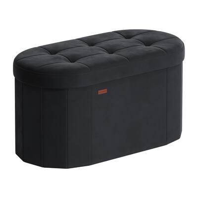 Songmics Home - Folding Ottoman with Storage, Oval Storage Ottoman Bench, for Living Room, Bedroom, Velvet Fabric, 15 x 30 x 15 Inches