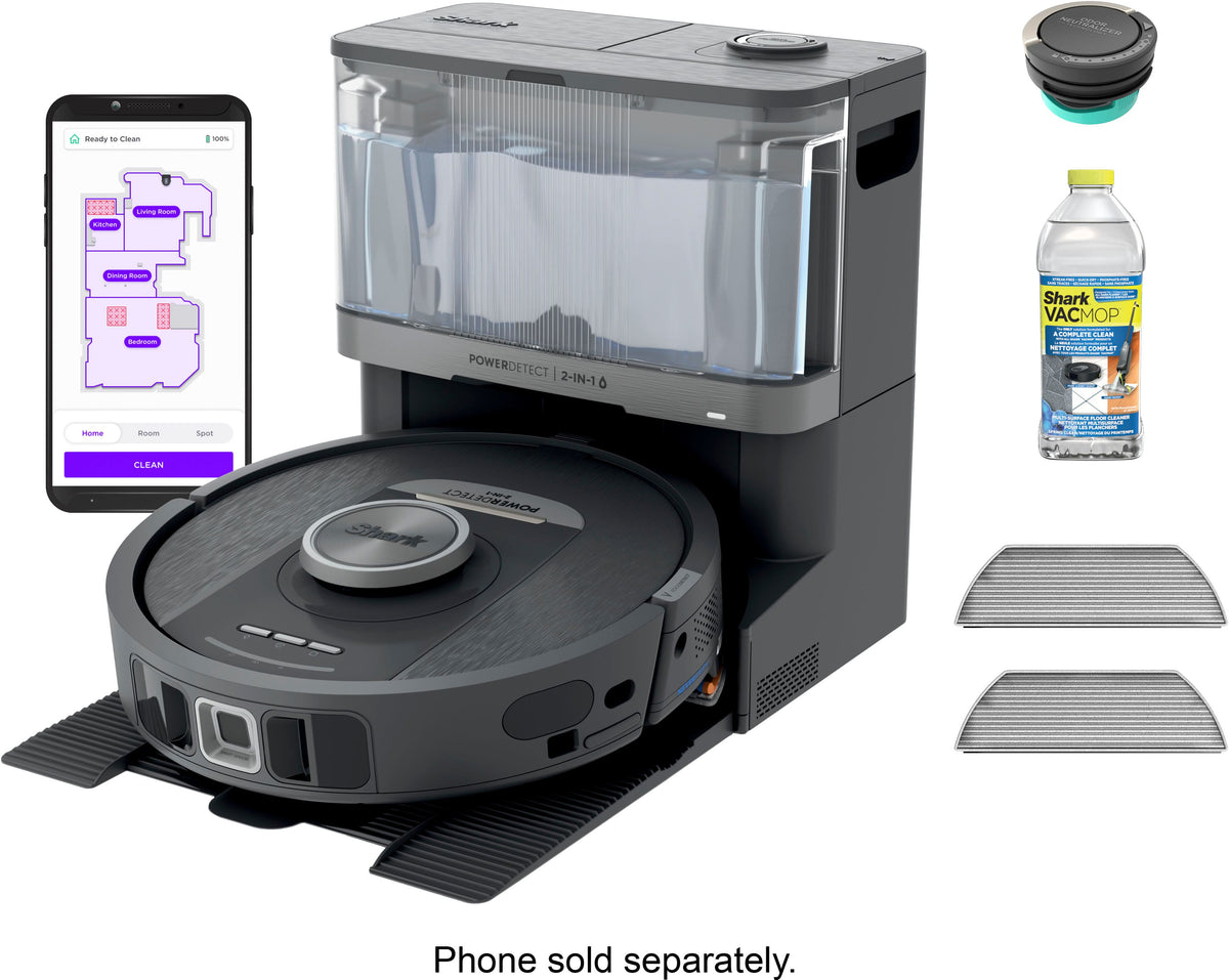 Shark - Robot Vacuum & Mop PowerDetect NeverTouch, Combo, Self-Emptying & Self-Refilling, 60-Day Debris Capacity with Pad Dry - Gaia Grey