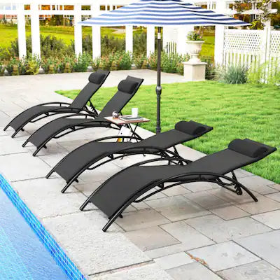 Mondawe - 2 Pack Patio Chaise Lounges w 5-Position Backrest & Adjustable Headrest Heavy Duty