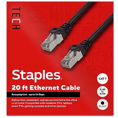 Staples TECH - 20 ft. Cat 7 Ethernet Cable, Male to Male