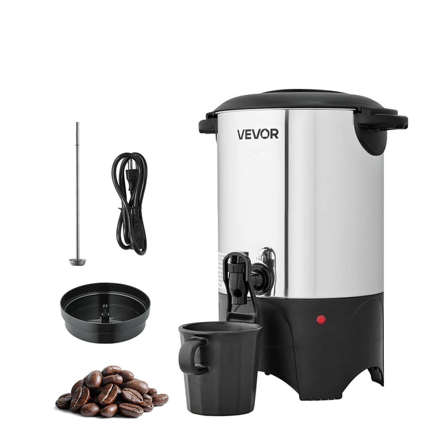 Front. VEVOR - Commercial Coffee Urn, 30 Cup 4.5 L Hot Beverage Dispenser with Dripless Faucet, Quick-Brewing Commercial Coffee Maker - Natural Stainless Steel.