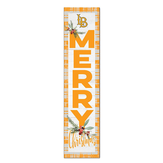 Front. Jardine - Cal State Long Beach The Beach 12'' x 48'' Outdoor Merry Christmas Leaner - White.
