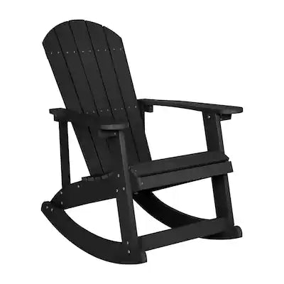 Emma + Oliver - Classic All-Weather Poly Resin Rocking Adirondack Chair with Stainless Steel Hardware for Year Round Use