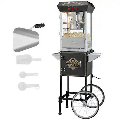 VEVOR - Popcorn Maker with Cart, 850W Popcorn Popper Machine, 8 Oz Kettle Makes 48 Cups per Batch, Popcorn Maker Equipped