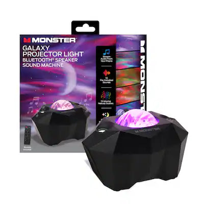 Monster - Galaxy Projector Light with Bluetooth® Speaker & Sound Machine 15 Moving Nebula Scenes, 10 Pre-Installed Sounds
