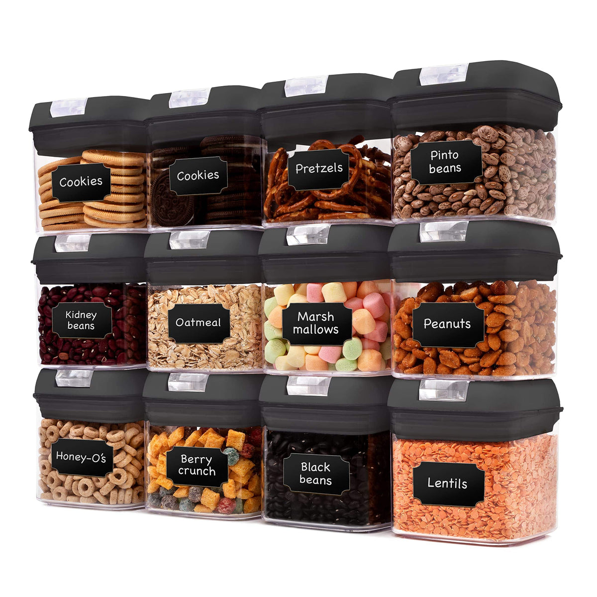 Cheer Collection - Stackable Airtight Food Storage Containers with Labels, 12-Pack - No Color Family