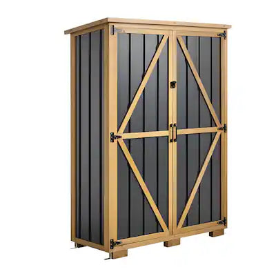 VEVOR - Outdoor Storage Shed, 46.06" x 62.99" Wood & Metal Garden Tool Shed with Lockable Doors & Sloped Roof