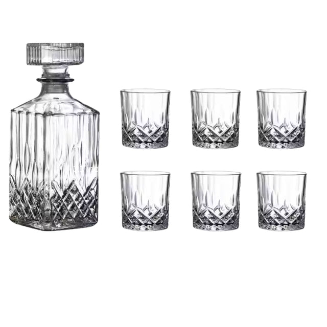 Front. Kitcheniva - 25 oz Vintage Style Glass Whiskey Decanter Set with Stopper - Includes 6 Glasses (7.4 oz) - Clear.