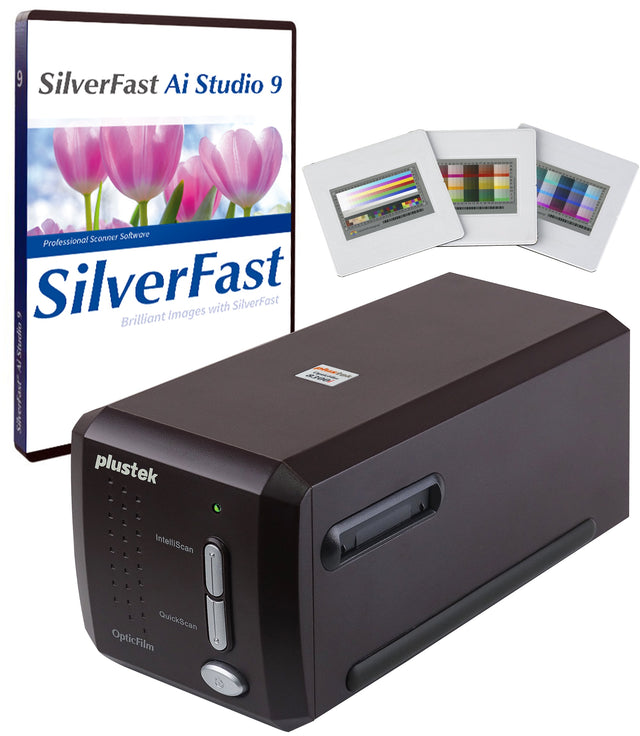 Front. Plustek - Plustek OpticFilm 8300i Ai 35mm Film Scanner - SilverFast Ai Studio 9 + Advanced IT8 Calibration Target (3 Slide).
