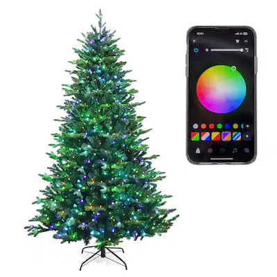 Gymax - 8 FT Pre-lit Artificial Christmas Tree w/ APP Control & 15 Lighting Modes