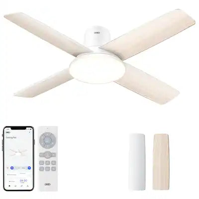 DREO - 44 in. Indoor White Smart 4-Blade Ceiling Fan with Timer, Light and Remote