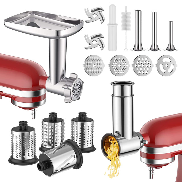 Front. Gvode - GVODE Meat Grinder & Stainless Steel Slicer Shredder Attachment, Compatible with KitchenAid® Stand Mixers, 2-in-1 Set - Silver.