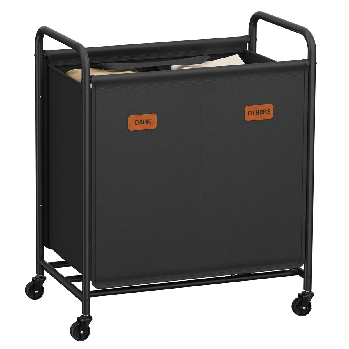 Songmics Home - 2-Section Laundry Sorter, Laundry Hamper with Wheels,Rolling Clothes Hamper Cart with Large Capacity and Removable Bags - Ink Black