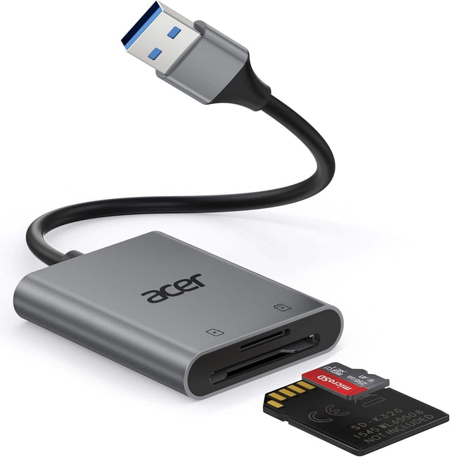 Acer includes a microSD card reader and a microSD card. The microSD card is labeled "SD-K320" and has a capacity of 545 MB.