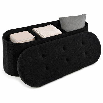 Costway - Storage Ottoman Bench 43" Oval Ottoman with Dividers Folding Teddy Boucle Footrest