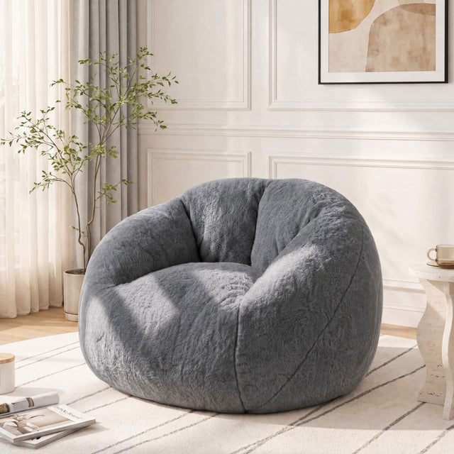 Front. Vipbear - Cute Bean Bag Chair, Comfy Bean Bag Sofa for Living Room, Bedroom & Dorm - Dark Gray.