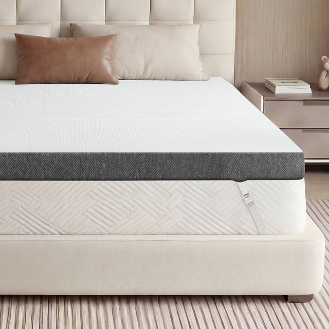Front. Dyonery - 4" Mattress Topper, Breathable Washable Cover with Anti-Slip Straps, OEKO-TEX & CertiPUR-US Certified - White.