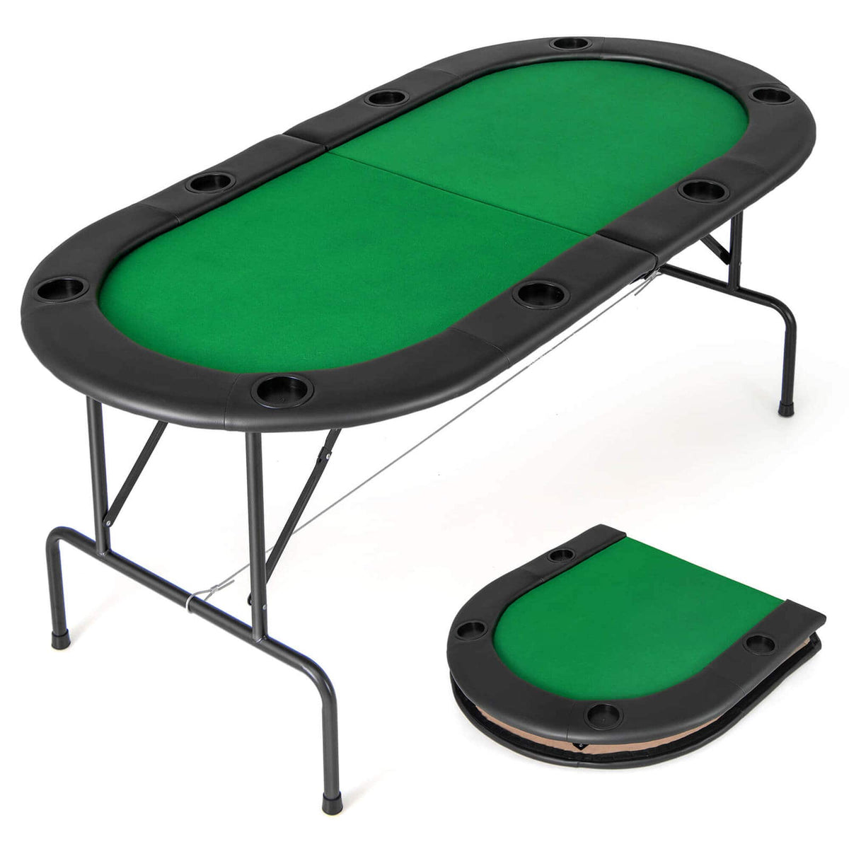 Costway - 8 Players Poker Table with 8 Cup Holders & Comfy Armrests Smooth Felt Surface - Green