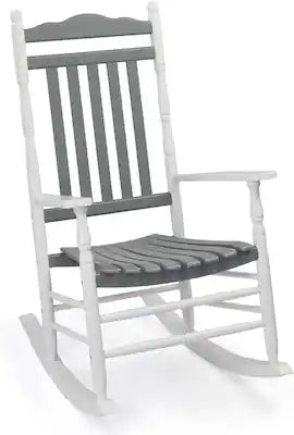 Winado - 1PC Wooden Rocking Chair, Relaxing Rocker with High Back Seat Reclining Seat for Garden Backyard Porch Indoor Outdoor