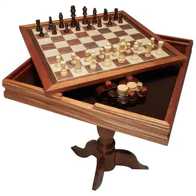 VEVOR - 3-IN-1 Chess Checkers Backgammon Table Set, 18 Inch Premium Wooden Chess Table, Deluxe Combo Game Table Furniture Set