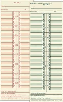 TOPS - Semi-Monthly Time Cards - Numbered Days, 10 1/2" x 3 1/2", 500/Bx - Manila
