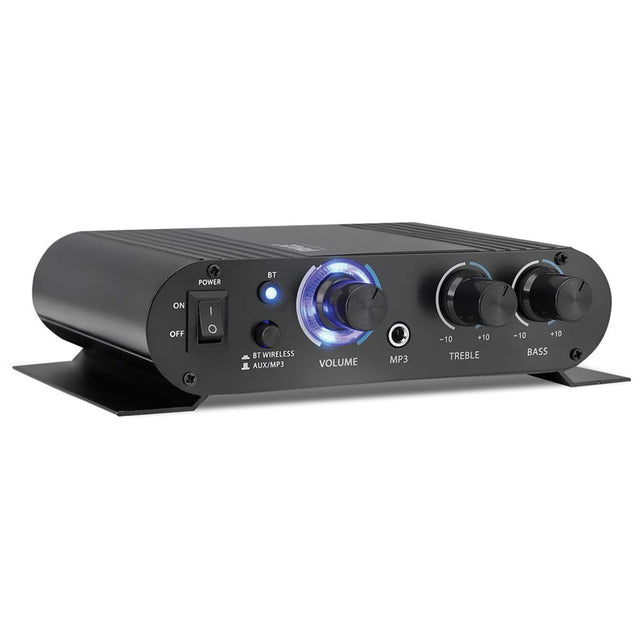 POWER  
ON | OFF  

BT  
BT WIRELESS  
AUX/MP3  

VOLUME  
MP3  
TREBLE  
-10 +10  
BASS  
-10 +10