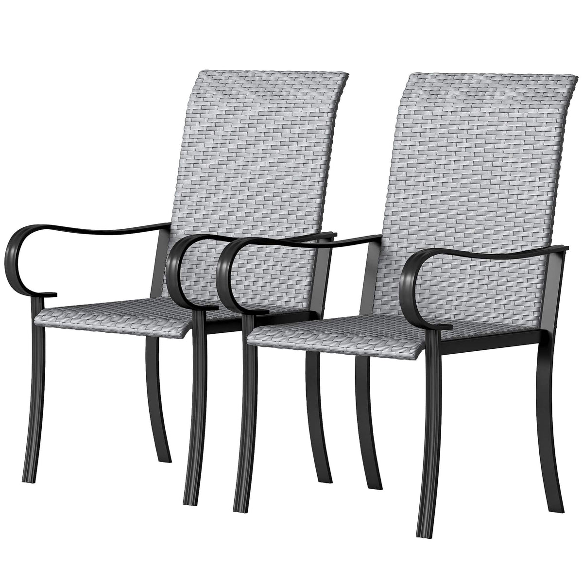 Outsunny - Set of 2 Outdoor Wicker Dining Chairs with Armrest, Steel Frame - Gray