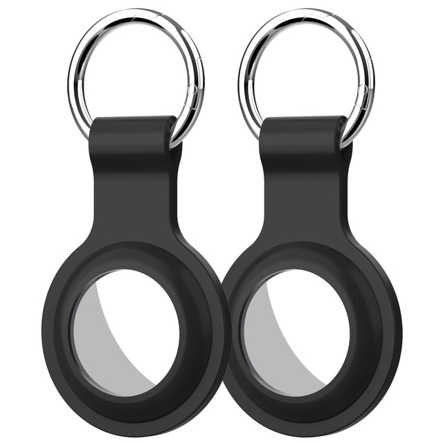 Front. Vena - 2 Pack For Apple AirTag Holder and Keyring, AirTag Keychain Holder, Silicone AirTag Case for Kids Backpack Pet Collar - Black.