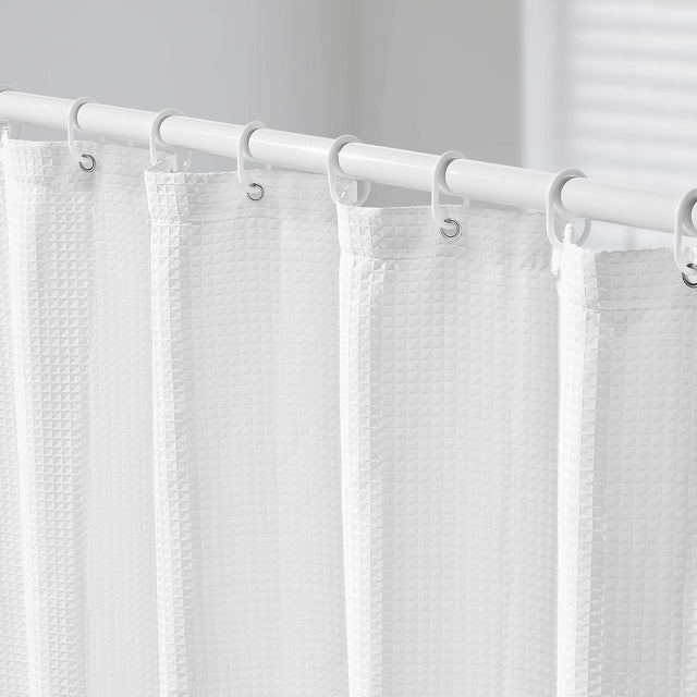 Front. VEVOR - White Fabric Shower Curtain, 240 GSM Weighted Waffle Shower Curtains, Polyester Curtain with Rust-Resistant Hooks - White.