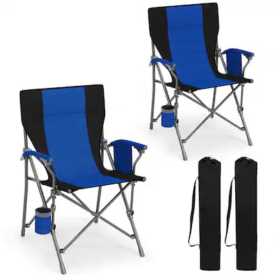 Costway - 2 PCS Folding Camping Chair for Adults Portable Lawn Chair with Cup Holder & Side Pocket