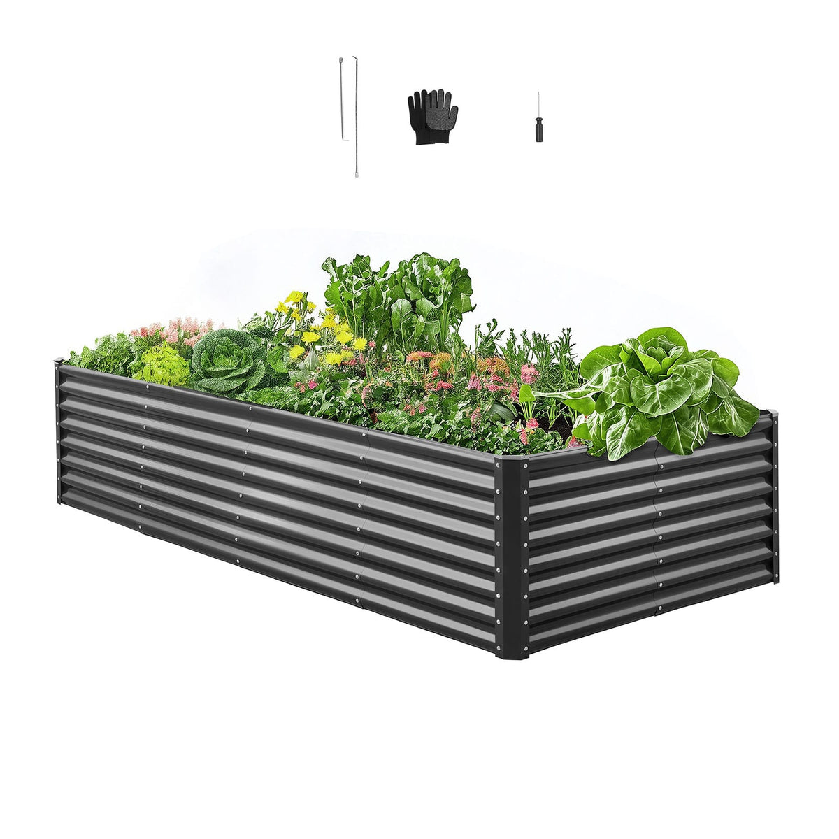 VEVOR - Metal Raised Garden Bed, 8 x 4 x 2 ft Outdoor Galvanized Planter Garden Box, Open Bottom Design - Gray