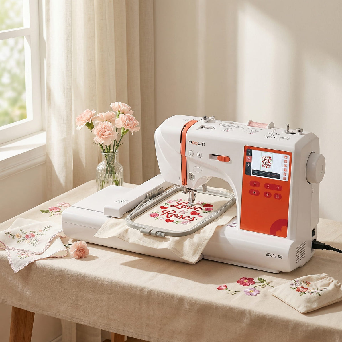 Poolin - EOC03-RE (Red Edition) 9x4" Big Area Computerized Embroidery Machine with Start Kit&Wifi -Your First Embroidery Machine