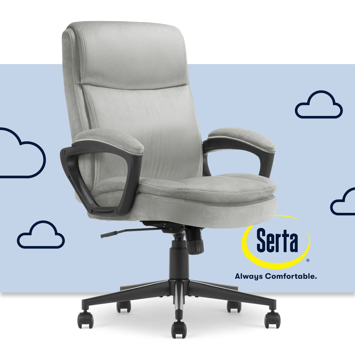 Serta - Mid-Back Ergonomic Executive Office Chair with Lumbar Support Plush Double Layer Seat Cushion Padded Arms Soft Velvet - Gray - Velvet