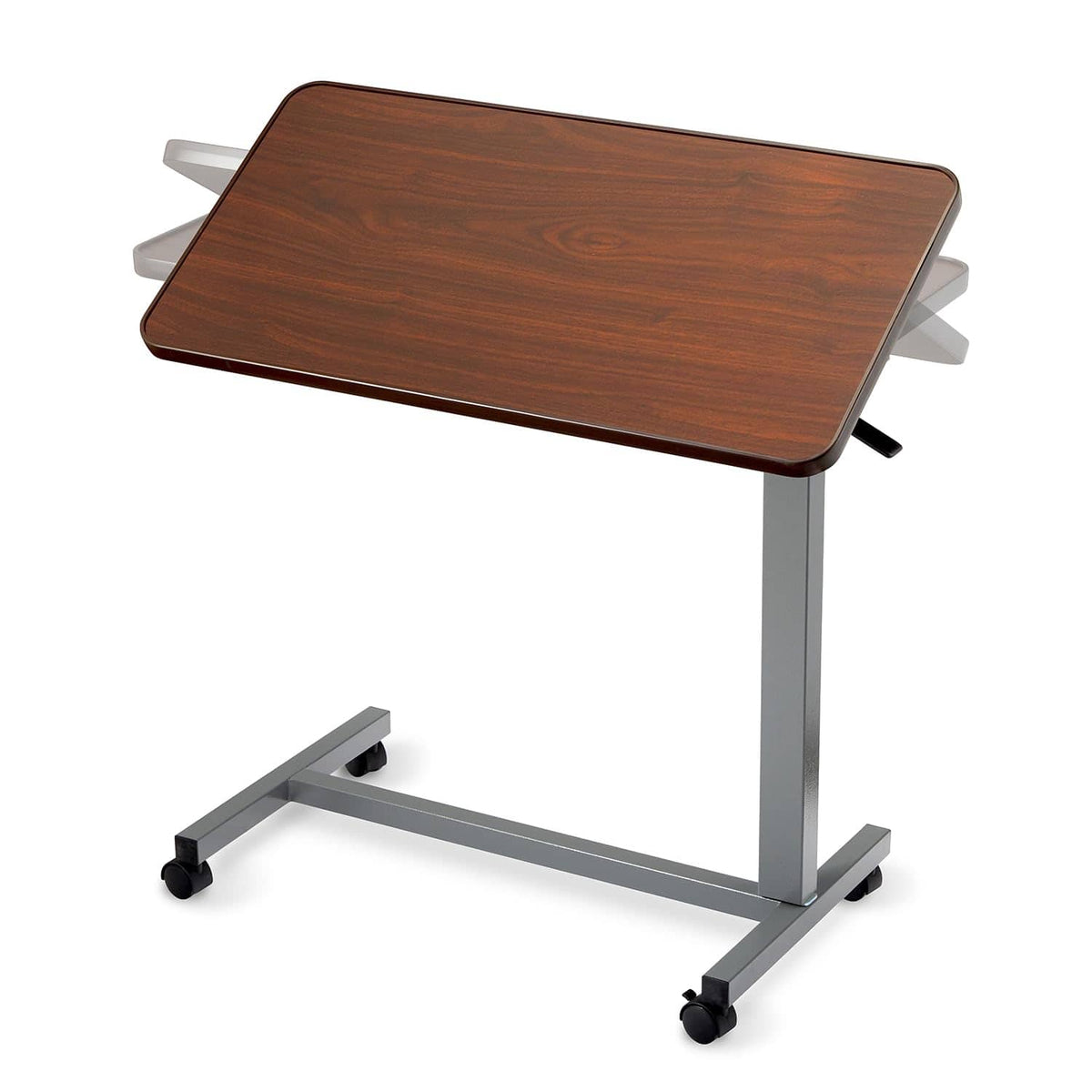 Invacare - Adjustable & Tilting Table Bed - Height Adjustable Bedside Table w/ Wheels & L-Shaped Base - Brown