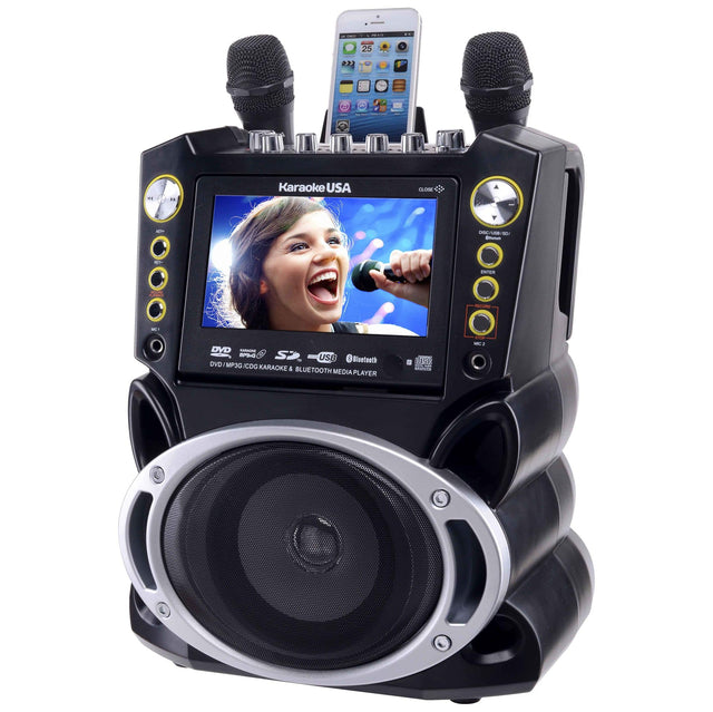 Karaoke USA  
DVD/MP3/CDG KARAOKE & BLUETOOTH MEDIA PLAYER  

DVD  
KARAOKE  
SD  
USB  
BLUETOOTH  

MIC 1  
MIC 2  

DISCLOSURE RADIO  
ENTER  

CLOSE  

Bluetooth  
PLAYER  

USB  
PLAYER